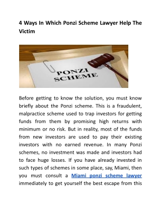 4 Ways In Which Ponzi Scheme Lawyer Help The Victim