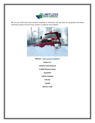 Snow Removal in Coquitlam | Limitless Snow Removal