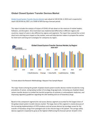 Global Closed System Transfer Devices Market