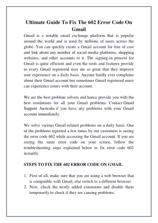 Ultimate Guide To Fix The 602 Error Code On Gmail