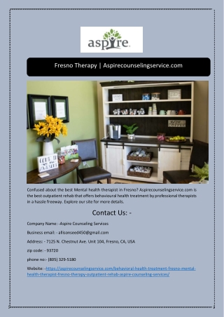 Fresno Therapy | Aspirecounselingservice.com