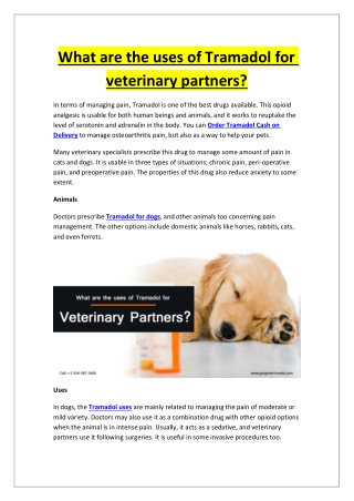 What are the uses of Tramadol for veterinary partners?