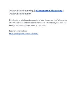 Point Of Sale Financing | eCommerce Financing | Point Of Sale Finance