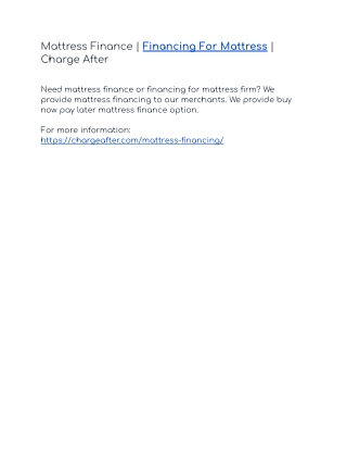 Mattress Finance | Financing For Mattress | Charge After