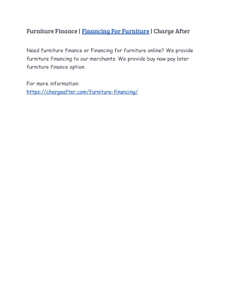Furniture Finance | Financing For Furniture | Charge After