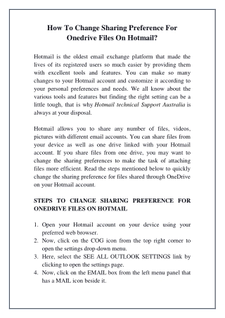 How To Change Sharing Preference For Onedrive Files On Hotmail?