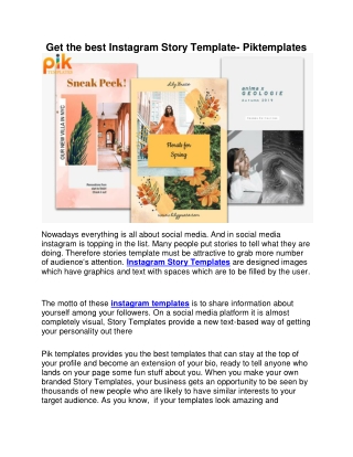 Get the best Instagram Story Template- Piktemplates