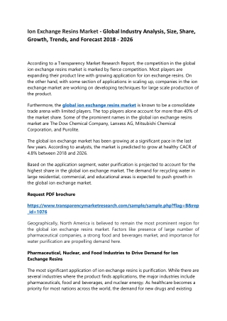 Ion Exchange Resins Market - Global Industry Analysis, Size, Share, Growth