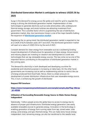 Distributed Generation Market is anticipate to witness US$35.56 by 2025