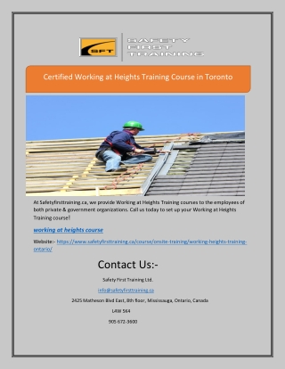 Certified Working at Heights Training Course in Toronto