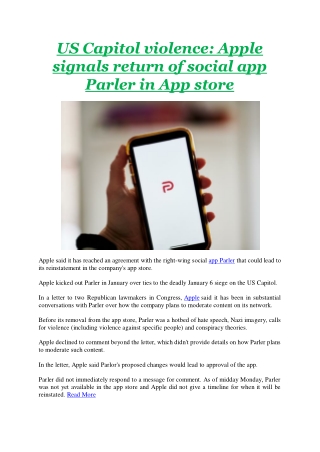 US Capitol violence: Apple signals return of social app Parler in App store