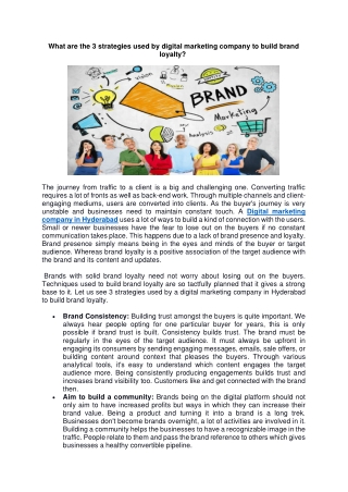 What are the 3 strategies used by digital marketing company to build brand loyalty-converted