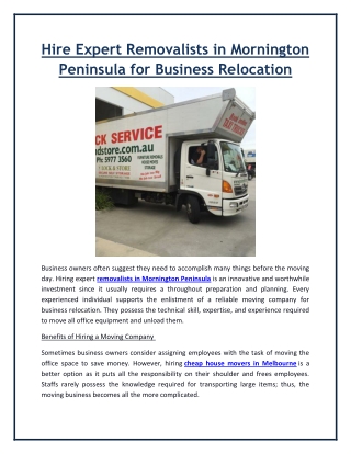 Hire Expert Removalists in Mornington Peninsula for Business Relocation