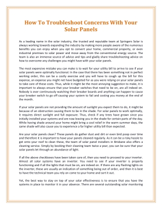 How To Troubleshoot Concerns With Your Solar Panels