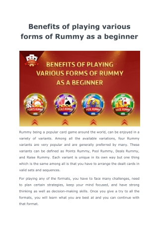 Top benefits of playing various forms of Rummy as a beginner