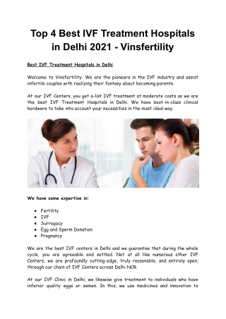 Top 4 Best IVF Treatment Hospitals in Delhi 2021 - Vinsfertility