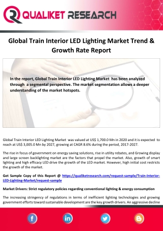 Global Train Interior LED Lighting Market  Assessment, Opportunities, Insight, T