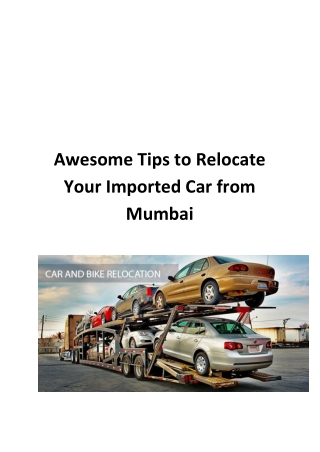 Awesome Tips to Relocate Your Imported Car from Mumbai