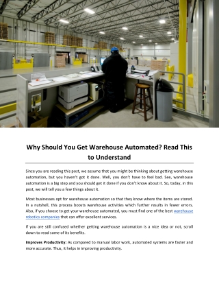Why Should You Get Warehouse Automated Read This to Understand