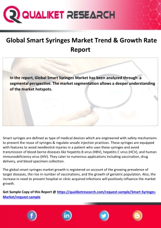 Global  Smart Syringes Market Global Industry trend, Business Analysis, To