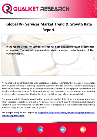 Global IVF Services Market  Research Report Based on Technology Advanceme