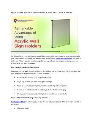 REMARKABLE ADVANTAGES OF USING ACRYLIC WALL SIGN HOLDERS