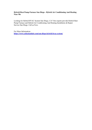 Hybrid Heat Pump Furnace San Diego, CA | Hybrid Air Conditioning and Heating Nea