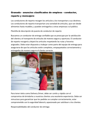 Granada - anuncios clasificados de empleos - conductor, reparto y mensajero