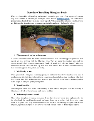 Benefits of Installing Fiberglass Pools