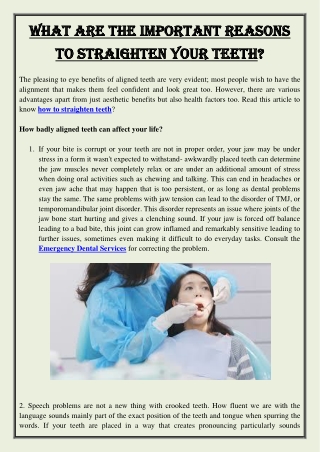 What are the Important reasons to straighten your teeth