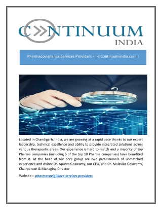 Pharmacovigilance Services Providers - -( Continuumindia.com )