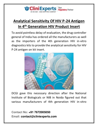 Analytical Sensitivity Of HIV P-24 Antigen In 4th Generation HIV Product Insert