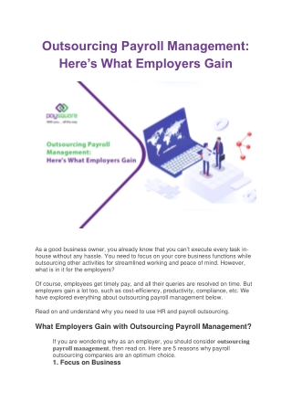 Outsourcing Payroll Management:  Here’s What Employers Gain