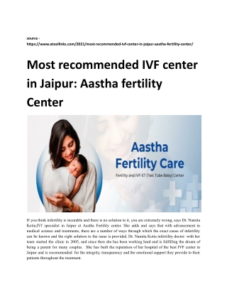 Most recommended IVF center in Jaipur.