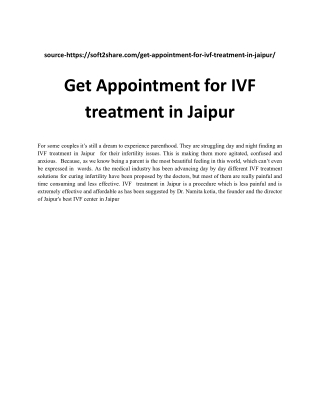 Get appointment for IVF treatment in Jaipur.