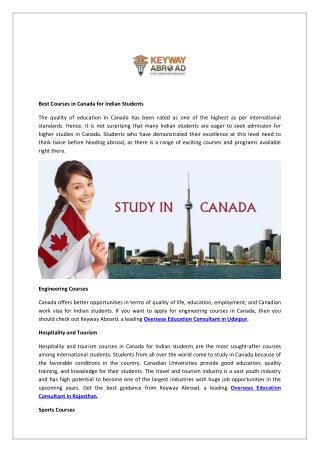 Best Courses in Canada for Indian Students