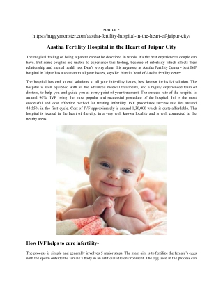 Aastha Fertility Hospital in the Heart of Jaipur City.