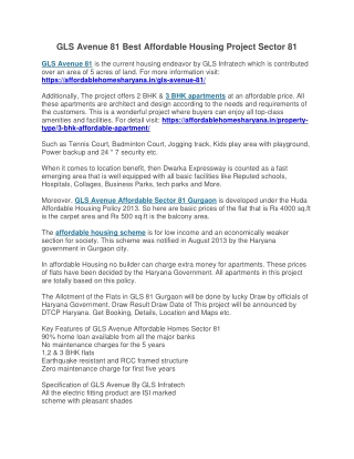 GLS Avenue 81 Best Affordable Housing Project Sector 81