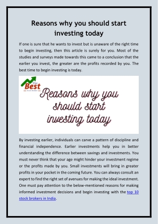 Reasons why you should start investing today