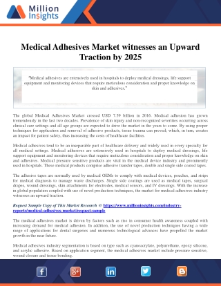 Medical Adhesives Market witnesses an Upward Traction by 2025