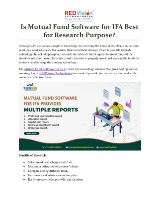 Is Mutual Fund Software for IFA Best for Research Purpose