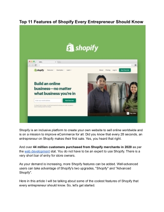 Top 11 Features of Shopify Every Entrepreneur Should Know