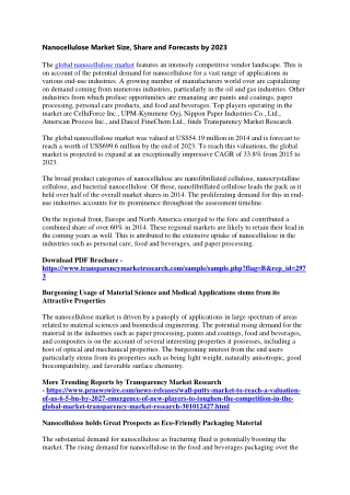 Nanocellulose Market Size, Share and Forecasts by 2023