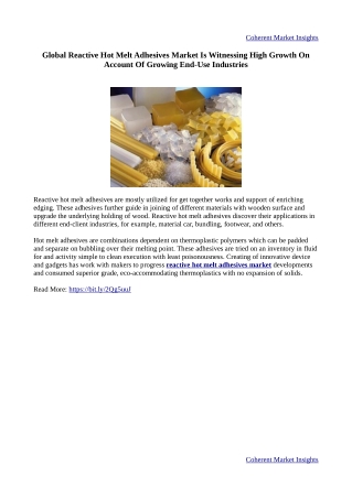 Reactive Hot Melt Adhesives Market - Global Opportunity Analysis, Industry Trend
