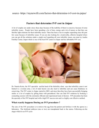 Factors that determine IVF cost In Jaipur.