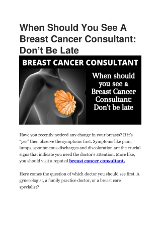 When Should You See A Breast Cancer Consultant