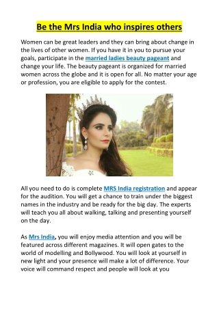 Be the Mrs India who inspires others