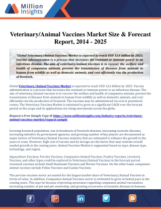 Veterinary/Animal Vaccines Market Growth, Trends, Analysis and Forecast  2014 -