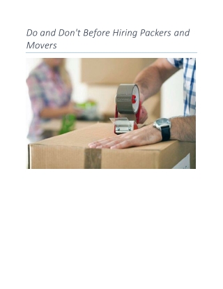 Do and Don't before hiring packers and movers
