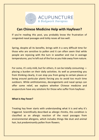 Can Chinese Medicine Help with Hayfever